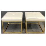 Pair New Gold Frame Button Tufted Ottomans