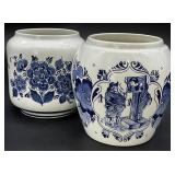 2 Vintage Dutch Delft Blue & White Jars
