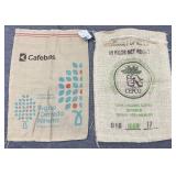 3 Vintage Burlap Advertising Sacks