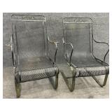 Pair Black Wrought Iron Spring Base Chairs