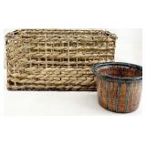 Open Weave Wire Frame Basket & Pottery Planter