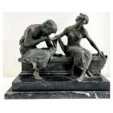 Bronze Statue Romantic Couple on Marble Base