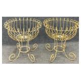 Pair 24in White Wrought Iron Planters