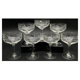 7 Etched Champagne Coup Glasses