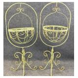 Pair 40in Green Hanging Wrought Iron Planters