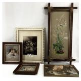 5 Antique Framed Art Prints, Assorted