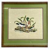 Vintage Ducks At Pond Needlepoint Framed Art