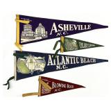 4 Vintage 1940s/1950s North Carolina Pennant Flags