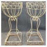 Pair White Wrought Iron 32in Planters