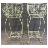 Pair Green Wrought Iron 34in Planters