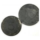 2 Nazi Germany Swastika Coins