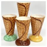 4 Vintage Lotus Ceramic Ice Cream Cone Cups