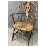 Antique Barrel Back Rush Seat Arm Chair