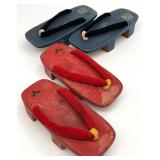 2 Pair Vintage Japanese Wooden Geta Sandals