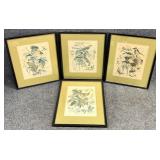 4 Vintage Bird & Botanical Framed Prints