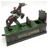 Cast Iron Horse Show Jumper Coin Bank