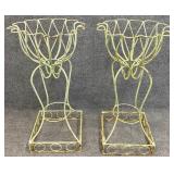 Pair Green Wrought Iron 33in Planters