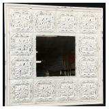 Square White Painted Square Tile Style Wall Mirror