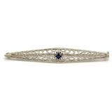 10K White Gold Filigree Blue Stone Brooch