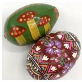 2 Vtg Ukrainian Folk Art Painted Wood Eggs