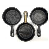 3 Vintage Cast Iron Skillet Advertising Ashtrays