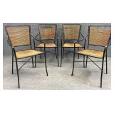 Four Metal & Rattan Arm Chairs