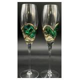 2 Euroglass Handmade In Romania Champagne Glasses