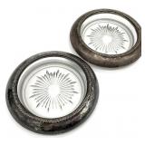 2 Sterling Silver Wrapped Glass Bottle Coasters