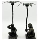 2 Pair Metal Monkey Palm Tree Candle Holders