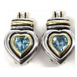 Signed Sterling Blue Stone Heart Earrings