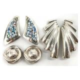 3 Pair Vintage Signed Sterling Silver Earrings