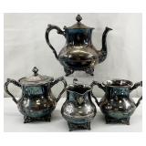 4pc Pairpoint Quadruple Plate Teapot / Coffee Set