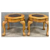 Pair Oak Glass Insert End Tables