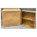 Vintage Style Wicker Laundry Hamper & Wall Shelf