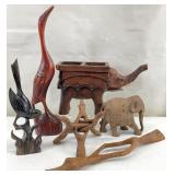 6 Vintage Carved Wood Figures