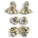 3 Pair Vtg Designer Signed Sterling Silver