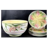 Gourmet Garden Salad Bowl & Hand Painted Plates