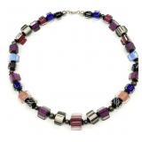 Murano Style Art Glass Cube Bead Necklace