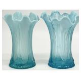 2 Jefferson Glass Blue Opalescent Vases