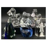 6 Blown Art Glass & Lucite Paperweight Figurines
