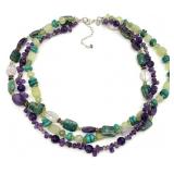 Signed Turquoise, Amethyst, Quartz 3 Strand
