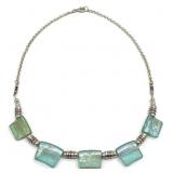 Sterling Silver Aqua Glass Bead Necklace