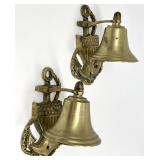 2 Nautical Brass Ship's Anchor Wall Mount Bells