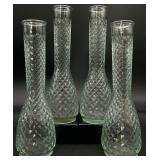 4 Vintage Aqua Glass Diamond Point Bud Vases