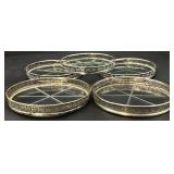 5 Vintage Sterling Silver Rimmed Glass Coasters
