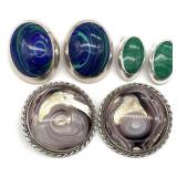 3 Pair Vintage Sterling Silver Clip-On Earrings
