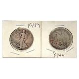 Pair Walking Liberty Half Dollars