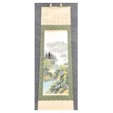 Vintage Asian Landscape Scene Painted Scroll Wall