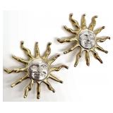 Vintage Sterling Sun Face Clip-On Earrings