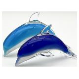 2 Art Glass Dolphin Figurines